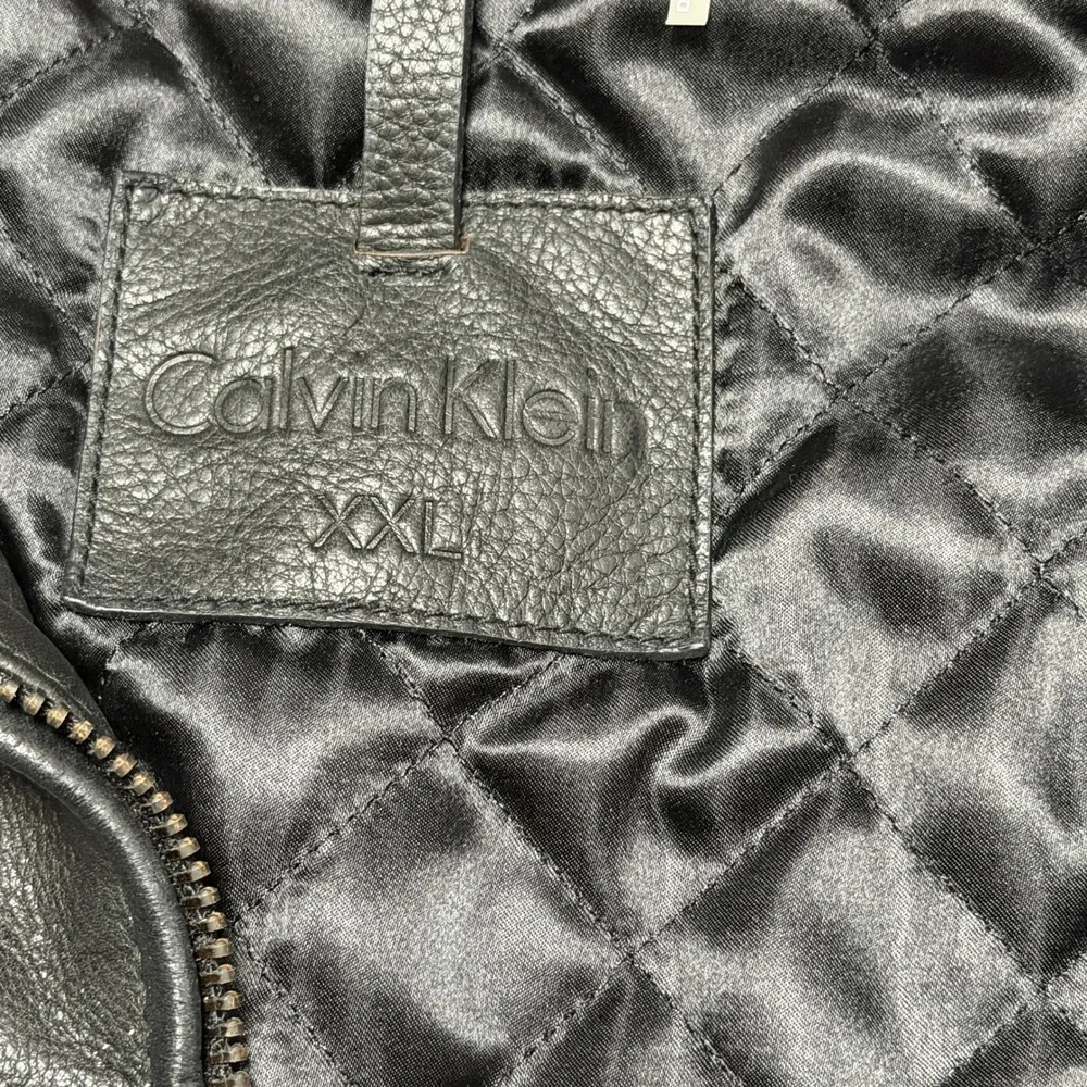 Calvin Klein‎ Black Leather Jacket Men's XXL Soft Quilt Lined Classic
